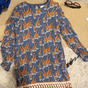 Corey Lynn Calter Blue and Orange Giraffe Print Dress